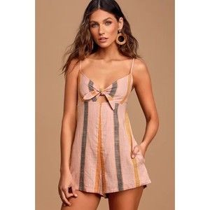 O'Neill Tatum Blush Pink Striped Tie Front Romper Lulus Pockets Medium